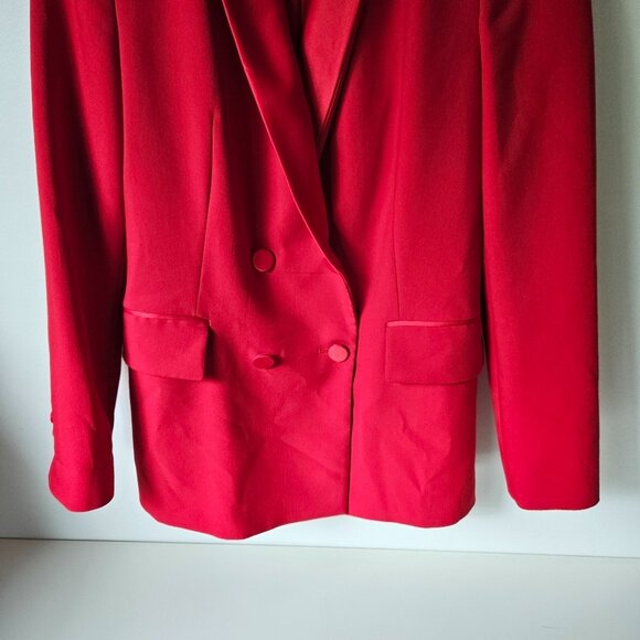 ZARA Red Tuxedo Blazer Satin Collar Jacket Sz M Double Breasted Party 7906/783 - Picture 5 of 10